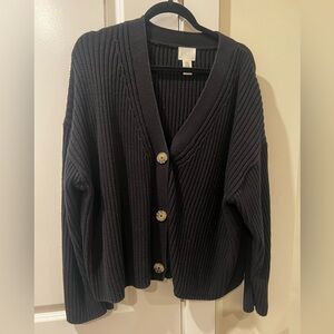 H&M Black cardigan with big buttons. V neck. Size XXL